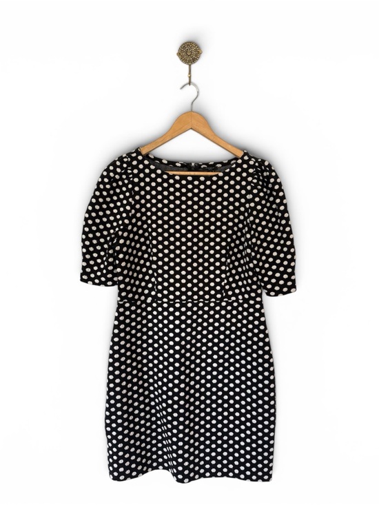 Ann Taylor Dresses & Skirts - Ann Taylor Polka Dot Pleated Puff Sleeve Sheath Dress Size 10P Black White